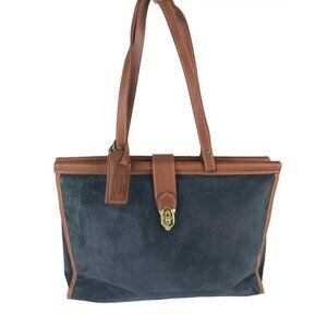 Protocol Womens‎ Blue Brown Leather Inner Zip Pockets Shoulder Strap Bag